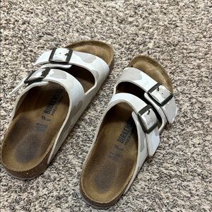 Birkenstock Gray and White Patterned Sandals